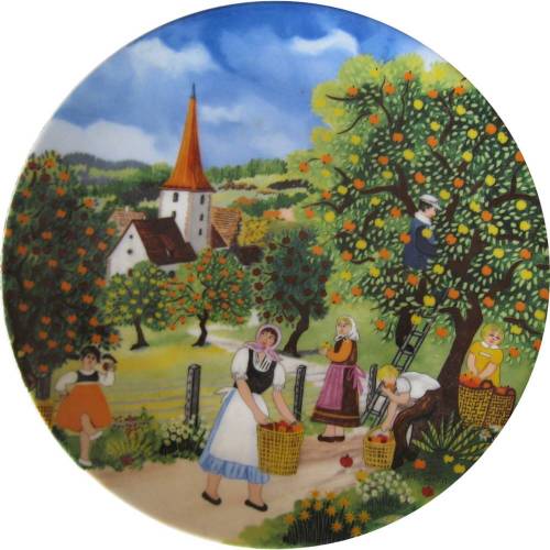 vintage Wandteller Herbst, Bareuther Porzellan Waldsassen, Sammelteller, 25 cm Durchmesser, ca 1960