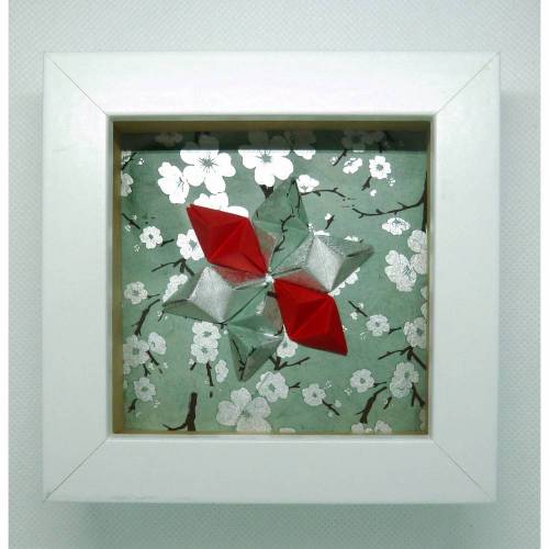 Stern auf silbernen Kirschblüten // Minibild 10 x 10 cm zum Aufstellen oder Hängen