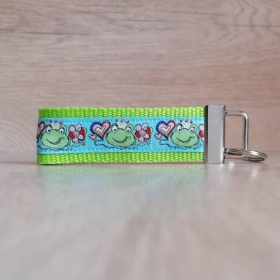 Schlüsselband Schlüsselanhänger grün blau Frosch Frösche handmade