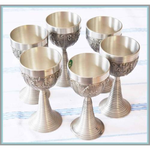 Zinn Weinkelche, 6 Römer aus ReinZinn mit Gütesiegel Vogelzinn, Weinkelche, Weinbecher, Zinnbecher,