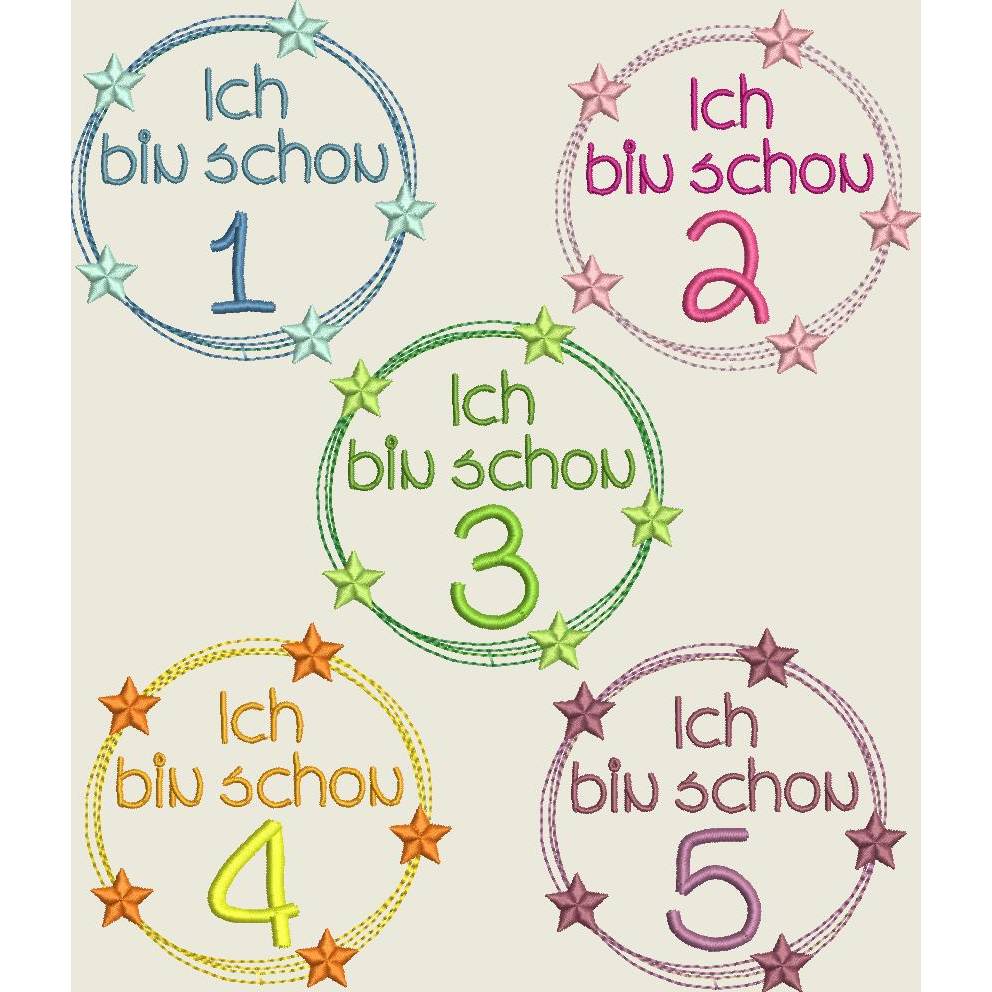Stickdatei Zahl, Zahlen Ich bin schon.... , 10x10 Maschinenstickerei, Geburtstag, Bild 1