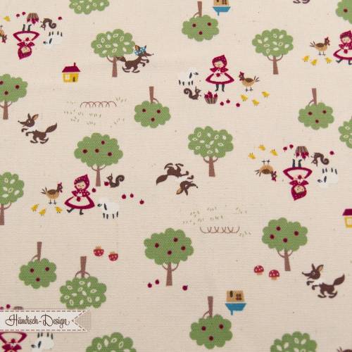 Oxford (Canvas) „der Wolf und das Mädchen – Chibi-Pri“ Märchenmotiv ceme/bunt kokka