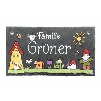 Türschild Schiefer Familie personalisiert – Handbemaltes Namensschild wetterfest & exklusiv