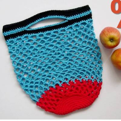Einkaufsnetz aus Baumwolle – Handgehäkelte Netztasche als Marktbeutel & Strandnetz, vielseitig, umweltfreundlich, Ballnetz, Hähekbeutel