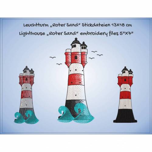 Leuchtturm " Roter Sand" Stickdateien Set für den 13cm x 18cm Rahmen