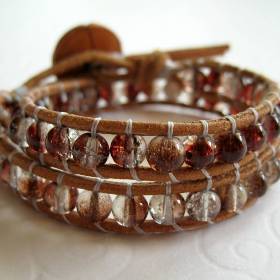 Wickelarmband Wrap Bracelet Lederband Glasperlen Knopfverschluss