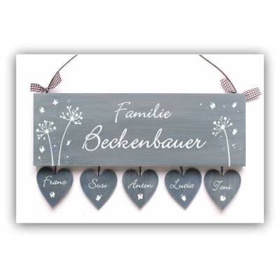 ausgefallenes Geschenk für Familien, Türschild Pusteblume aus Holz mit Namen personalisiert, Familiengeschenk Holzschild