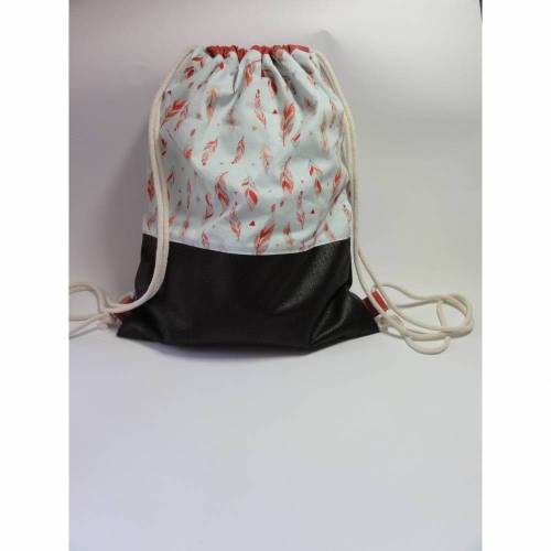 Turnbeutel Rucksack Gymbag Festivalbag – Stylischer Beutel aus Design-Stoff & Kunstleder mit Reißverschlusstasche