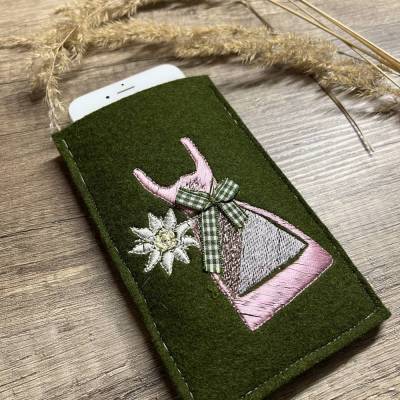 Smartphonehülle Stickerei DIRNDL + Edelweiss / Schutzhülle Handyhülle Handytasche personalisierbar