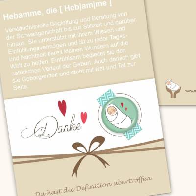 Dankeskarte Hebamme mit Button & Umschlag DIN A6