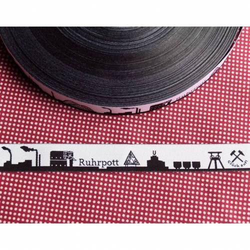 10m (1,60EUR/m) Ruhrpott Skyline Webband schwarz/weiß
