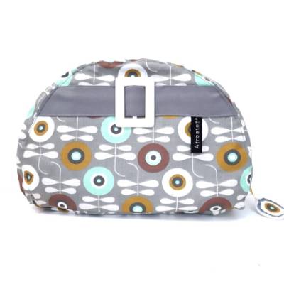 Halbrunde Kosmetiktasche Retro Blumen Muster – Schminktasche aus Baumwolle, 23x17x7,5cm