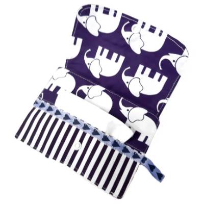 Lila Taschentücher Tasche mit Elefanten Muster – Baumwolle TaTüTa mit Schutzklappe & Druckknopf