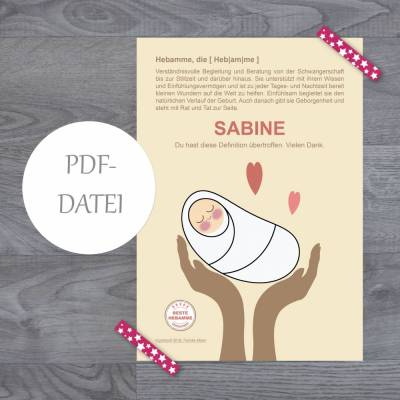 Beste Hebamme Urkunde - PDF-Datei zum SELBST DRUCKEN bis DIN A3 (personalisierbar)
