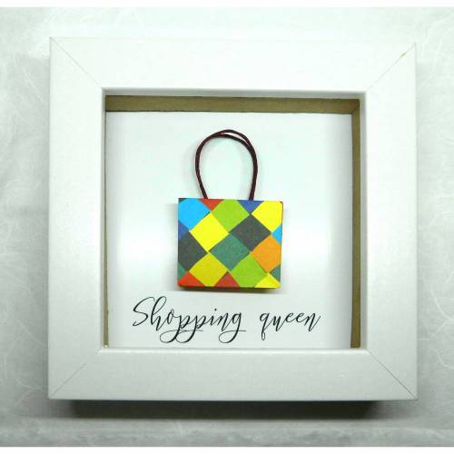 Shopping queen Einkaufstäschchen // Minibild 10 x 10 cm zum Aufstellen oder Hängen