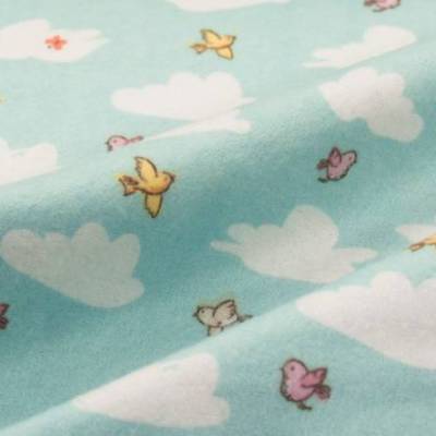 Flanell Playful Cuties Vögel/Wolken hellblau 3 Wishes Fabric