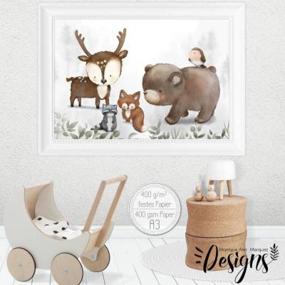 A3 Poster Kinderzimmer Bilder (auch Spar Set mit A4) Waldtiere Baby Tiere |SET45