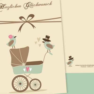 Glückwunsch Klappkarte zur Geburt + Umschlag