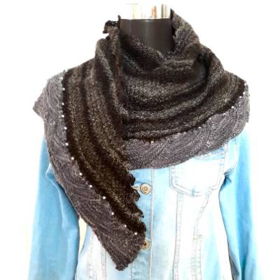 Halstuch, Schal gestrickt grau mit Perlen