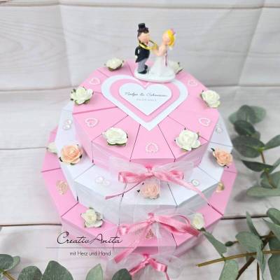 Hochzeitstorte Torte 3stö. Geldgeschenk ROSA-WEISS
