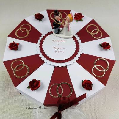 Schachteltorte RINGE BORDEAUX-WEISS Geldgeschenk Torte Hochzeit Geschenkidee