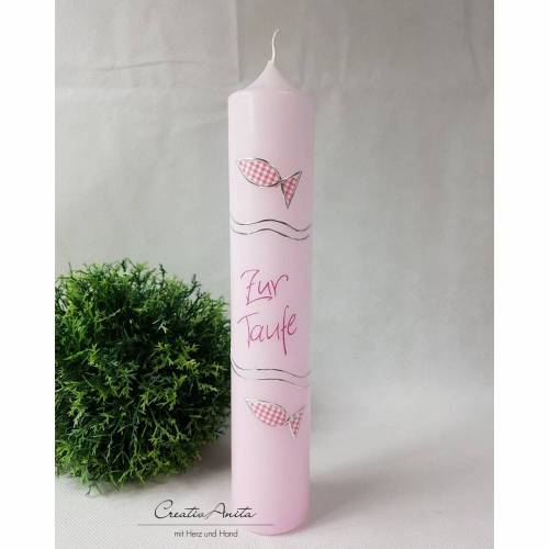 Taufkerze Fische in Rosa -personalisiert-