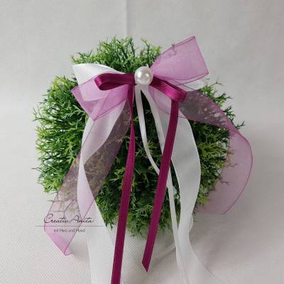 10 St. Autoschleifen in BEERE mit WEISS oder CREME - Antennenschleifen zur Hochzeit