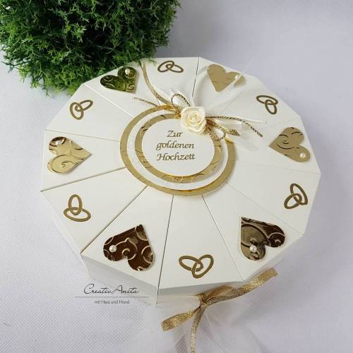 Geldgeschenkverpackung, Gutscheinverpackung - Hochzeitstorte Torte  GOLDENE HOCHZEIT Geldgeschenk
