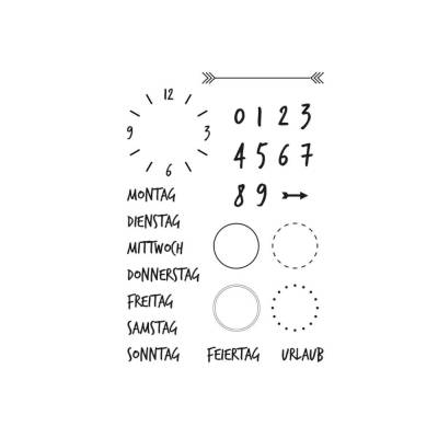 Stempel Uhrzeiten Clear Stamps Kalender Stempelset Wochentage