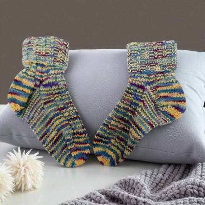 Kinder Umschlagsocken Gr. 22-23, handgestrickte Ringelsocken