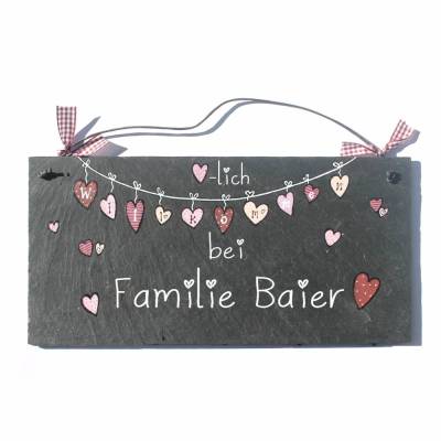 Personalisiertes Schiefertürschild für Familien – Handgemachtes Türschild mit Namen, wetterfest & exklusiv