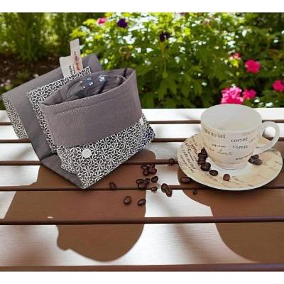 Kaffee-Tassen-Tasche, Geschenktasche grau geblümt