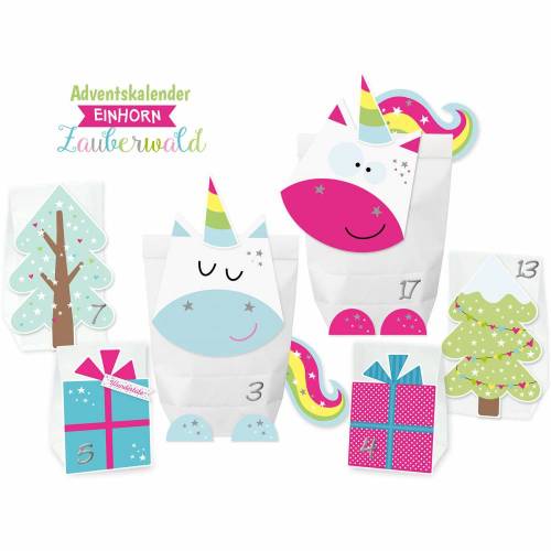 DIY Adventskalender Einhorn Zauberwald zum Befüllen - Kinderleicht Basteln ohne Schere und Kleber
