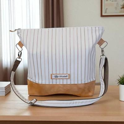 Umhängetasche, Handtasche, Shopper beige gestreift
