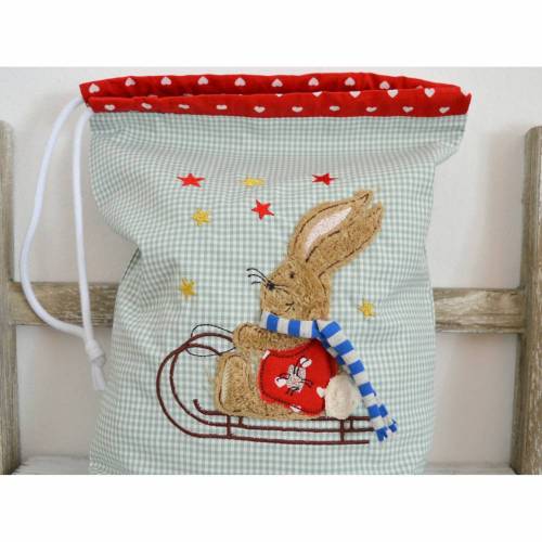 Stickdatei Hase mit Schlitten 2er SET für den 13x18cm Rahmen