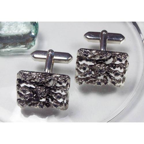 Vintage Manschettenknöpfe 70er Jahre, silberfarben Modernist, Männer Schmuck, Retro, Trödel Dings da, Modernist, Knöpfe