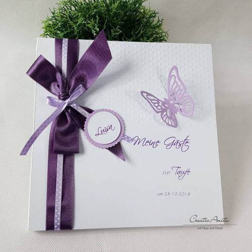 Gästebuch SCHMETTERLING FLIEDER Taufe personalisiert