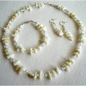 Brautschmuck Kette Armband Ohrhänger Muschelperlen creme