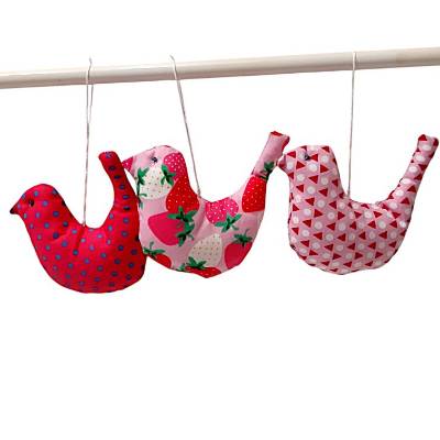 Rosa Deko Vögel 3er Set – Stoffvögel mit Perlen, perfekt als Hochzeitsdeko & Geschenk