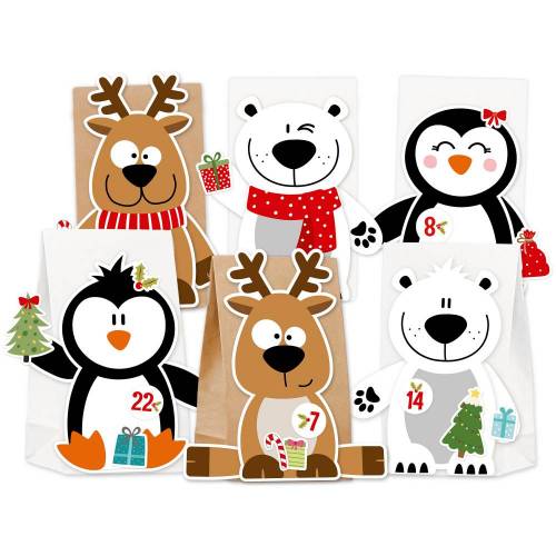 Adventskalender X-Mas Friends zum Befüllen & Basteln DIY Komplettset für Kinder kein Kleber und keine Schere notwendig Weihnachtskalender
