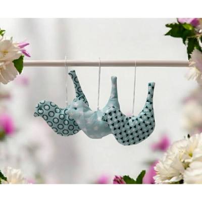 Deko Vögel 3er Set mint – Stoffvögel mit Muster & Perlen zum Aufhängen