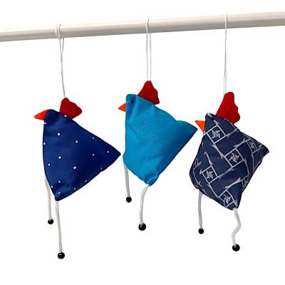 3-er Set "Verrückte Hühner", genähte Osterhühner zum Aufhängen 