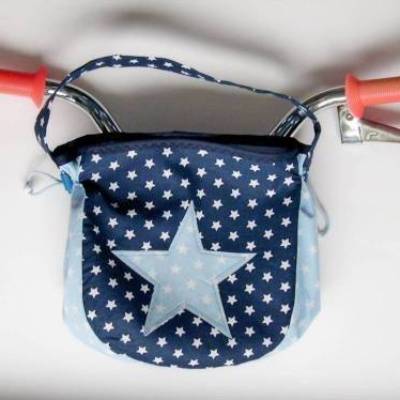 Kindergartentasche Lenkertasche Sterne, Laufradtasche,  Stern-Applikation, Fahrradtasche, blau,rot Puppenwagen-Tasche