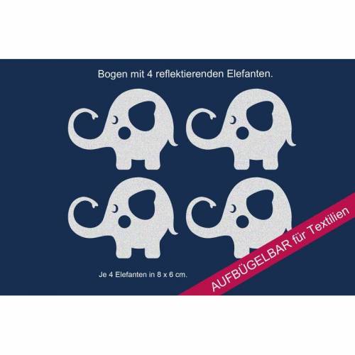 Bügelbild Applikation Reflektor "Elefant", reflektierende Bügelbilder