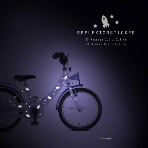 Reflektor Fahrradtattoos "Rakete & Sterne" rockets, stars, reflektierende Aufkleber Fahrrad, wasserfest
