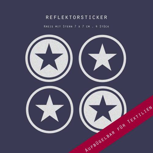 Bügelbild Applikation Reflektor "Stern mit Kreis" Aufbügler, reflektierende Bügelbilder