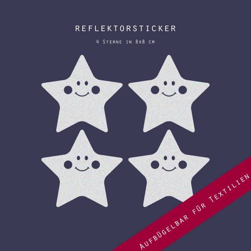 Bügelbild Applikation Reflektor "Stern" 4 Stück,reflektierend Aufbügler für Textilien