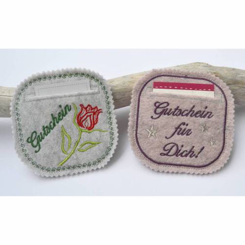 ITH Stickdatei Geschenkanhänger Gutschein verschenken 10x10cm