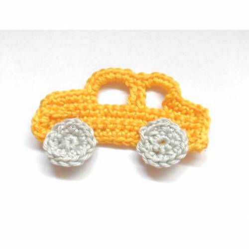 Häkelapplikation Auto gelb/silber