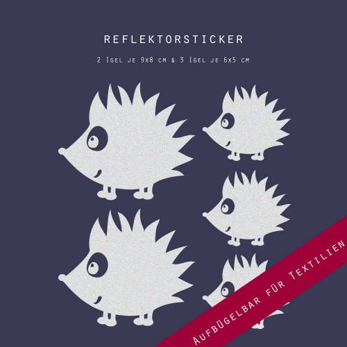 Bügelbild Applikation "Reflektor Igel" 5 Stück, Aufbügler, reflektierende Bügelbilder